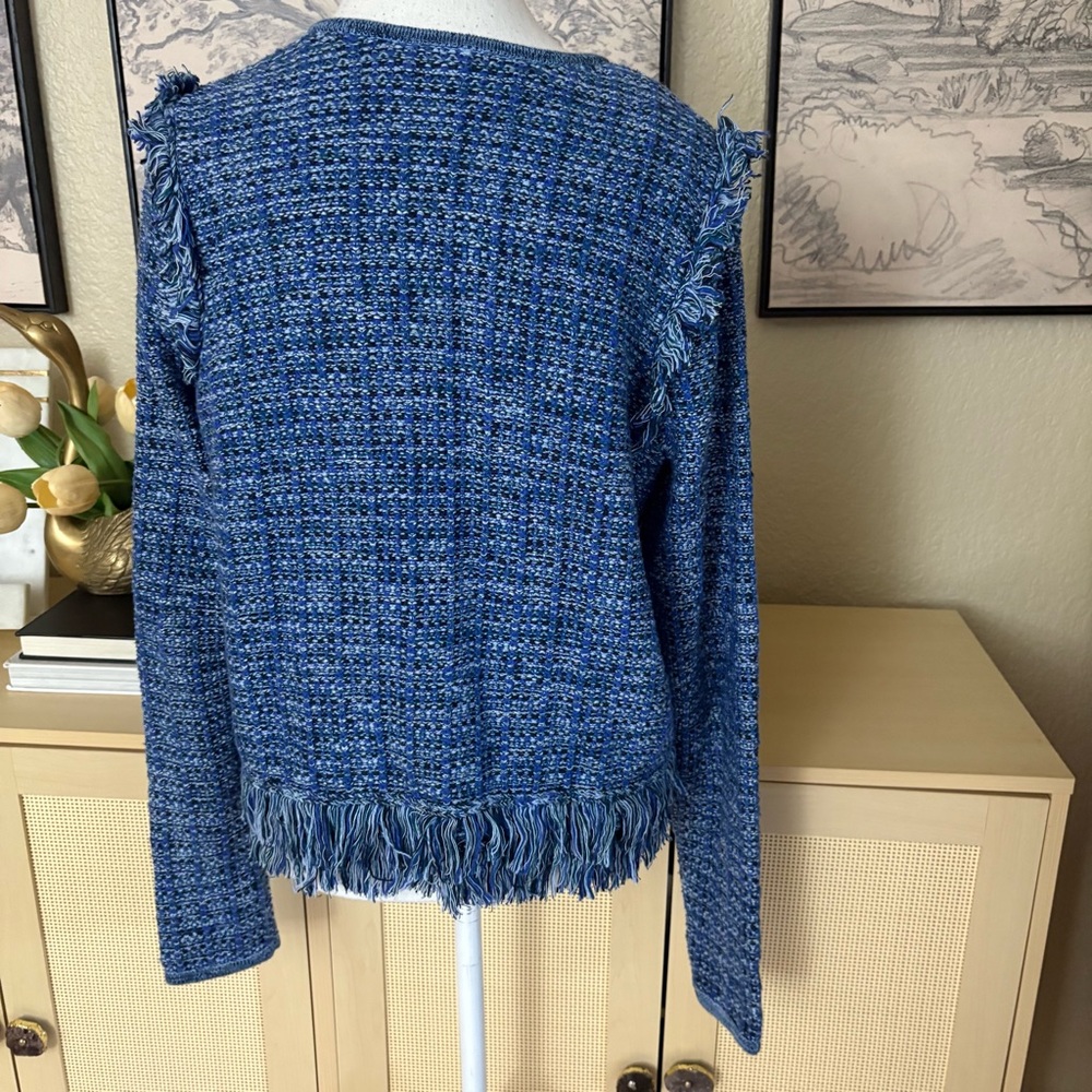 LILLY PULITZER Blue Tweed Fringe Jacket Size Medium - Picture 5 of 10